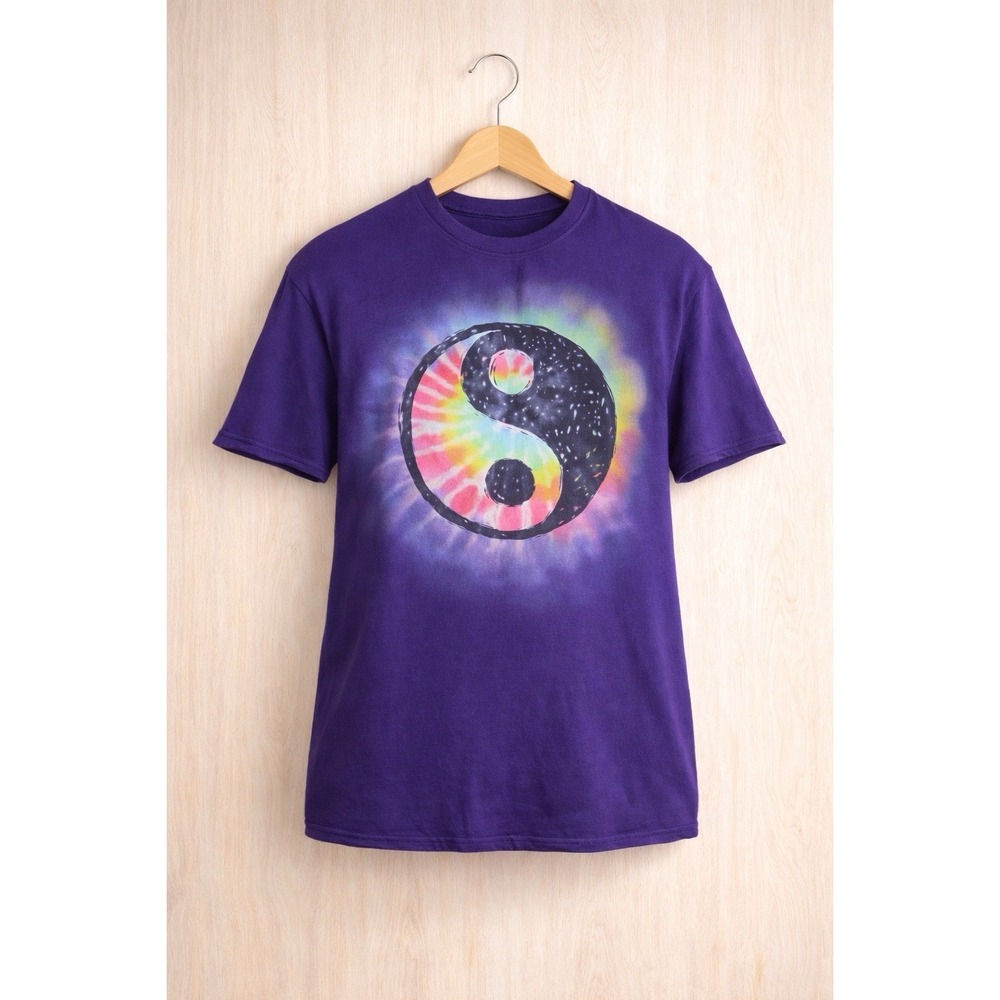 Humor Men's-Unisex -Yin Yang-Rainbow-Tie Dye Graphic Tee-Size 3XL-Purple-NWT